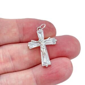 Vintage Sterling Silver 925 Cubic Zirconia Crucifix Cross Pendant